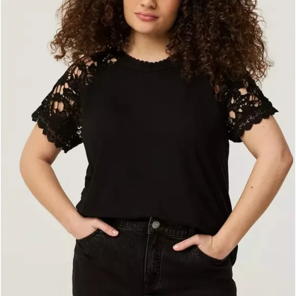 Torrid Black Lace Sleeve Blouse - Picture 1 of 5